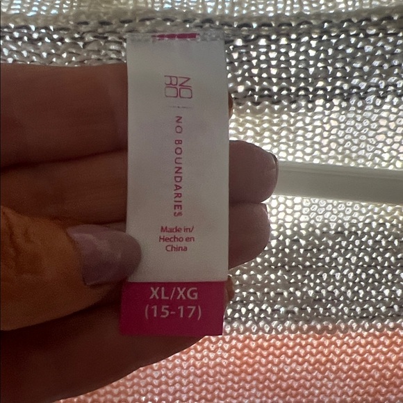 No Boundaries Boho Striped Open Cardigan XL 15–17 Lace Hem Lightweight Duster - Picture 3 of 4